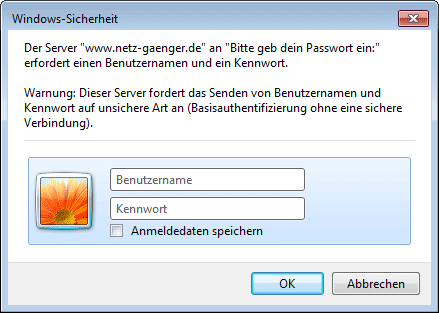htaccessabfrage Beispiel einer .htaccess-Passwortabfrage