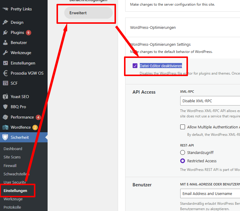 Über Solid Security kannst du den internen Theme Editor in WordPress deaktivieren