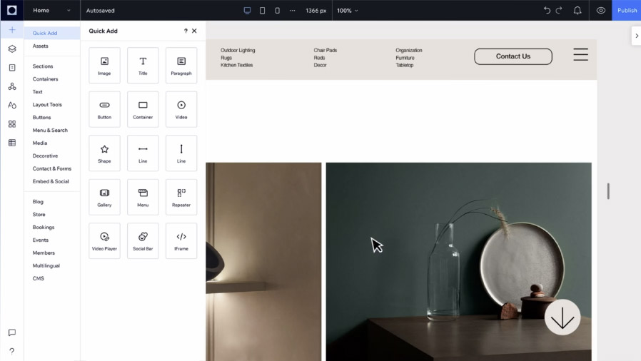 Screenshot des Wix Pagebuilders