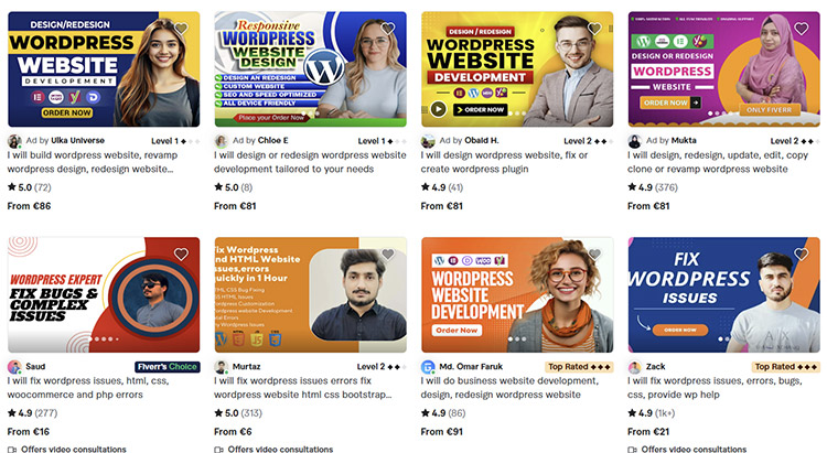 Beispiel Suche auf Fiverr nach WordPress Spezialisten