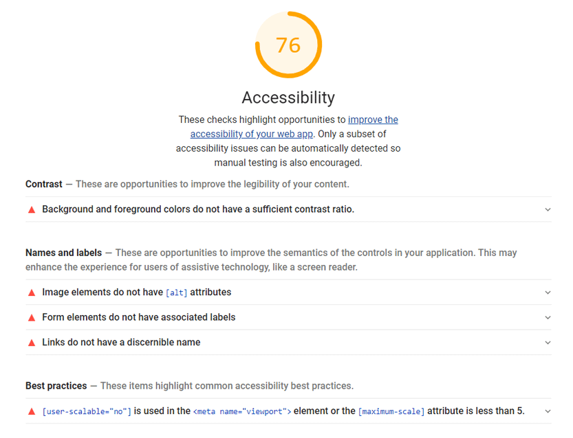 Barrierefreiheit-Check von Google Lighthouse
