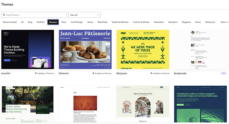Screenshot WordPress Themes Übersicht 