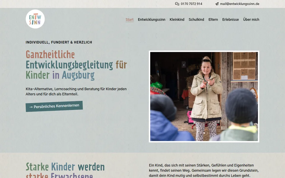 Website von Entwicklungssinn, Entwicklungsbegleitung in Augsburg