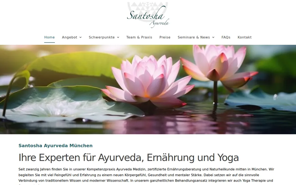 Website von Santosha Ayurveda in München
